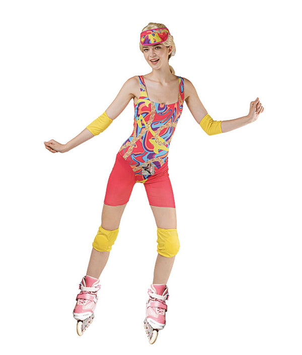 CUTE ROLLER SKATER GIRL CAP, JUMPSUIT, WRIST BAND, KNEE BANDS